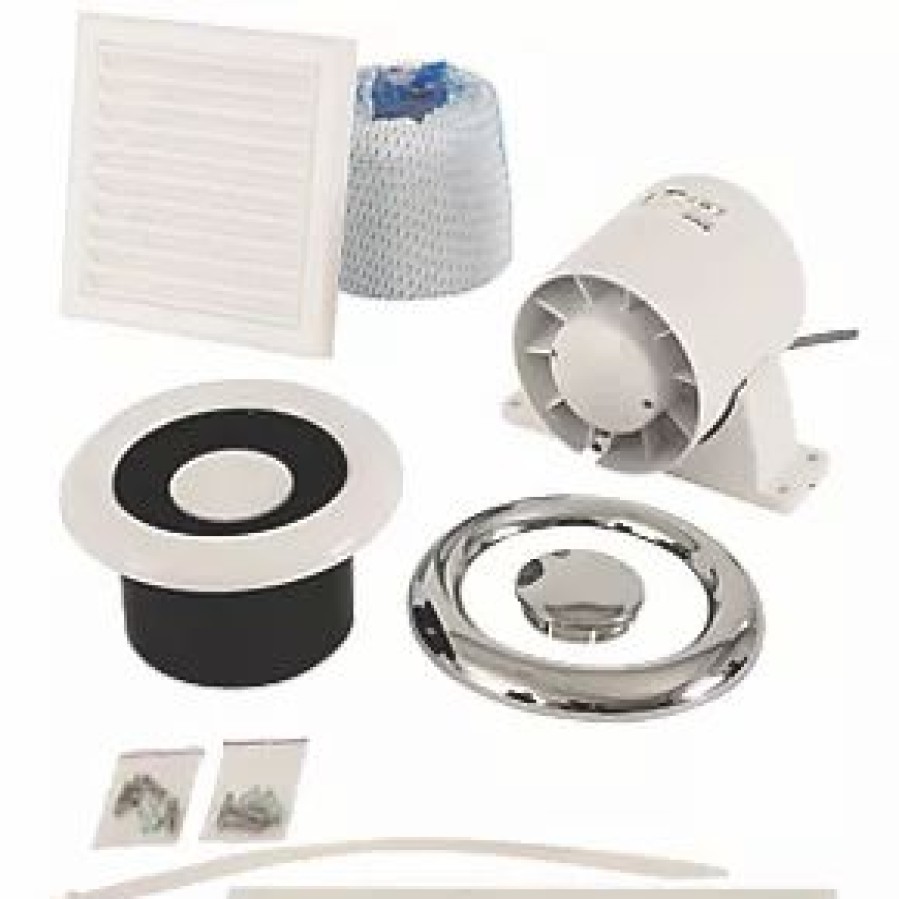 Bathroom Extractor Fans * | Xpelair Al100 100Mm Axial Inline Bathroom Shower Extractor Fan Kit White / Chrome 220-240V