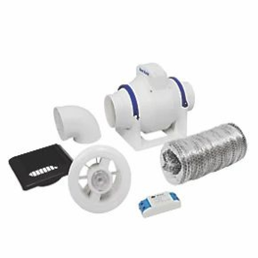 Bathroom Extractor Fans * | Vent-Axia Acm100T 100Mm Axial Inline Bathroom Shower Extractor Fan Kit With Led Light With Timer White 240V