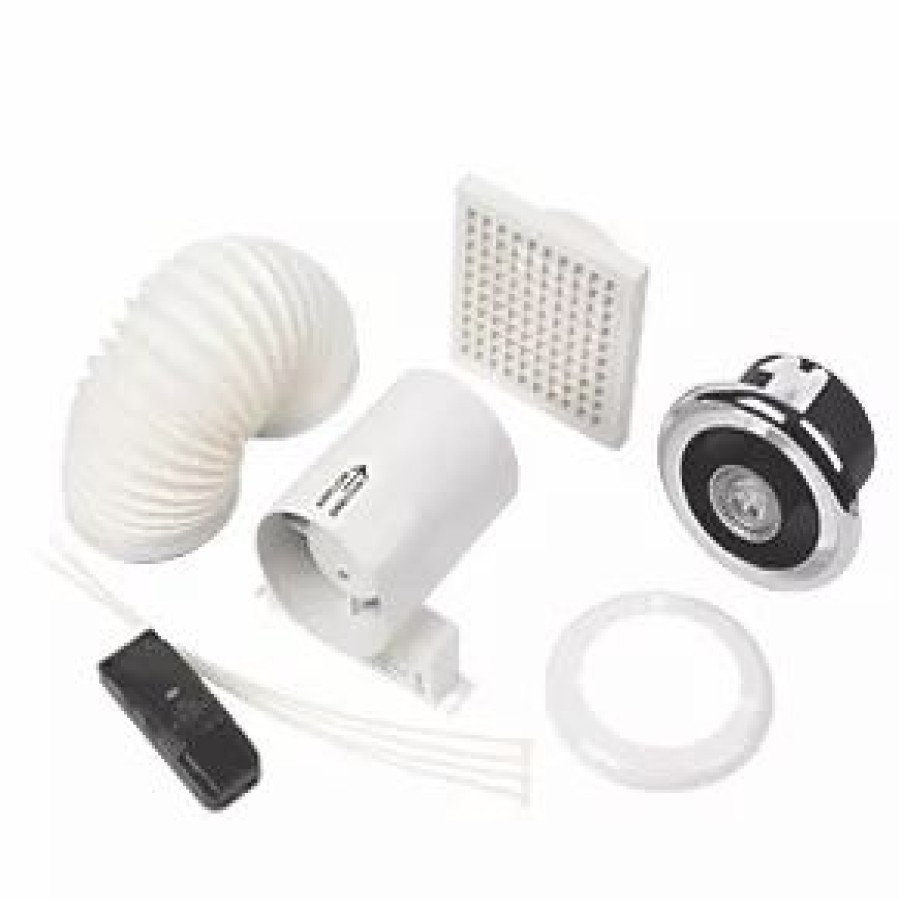 Bathroom Extractor Fans * | Manrose Ledslktc 100Mm Axial Inline Bathroom Shower Extractor Fan Kit With Led Light With Timer Bright Chrome 240V